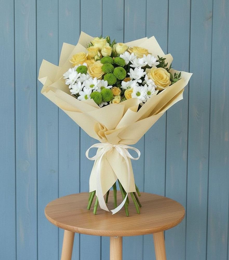 Букет цветов из: Хризантемы и Розы в Пестравка