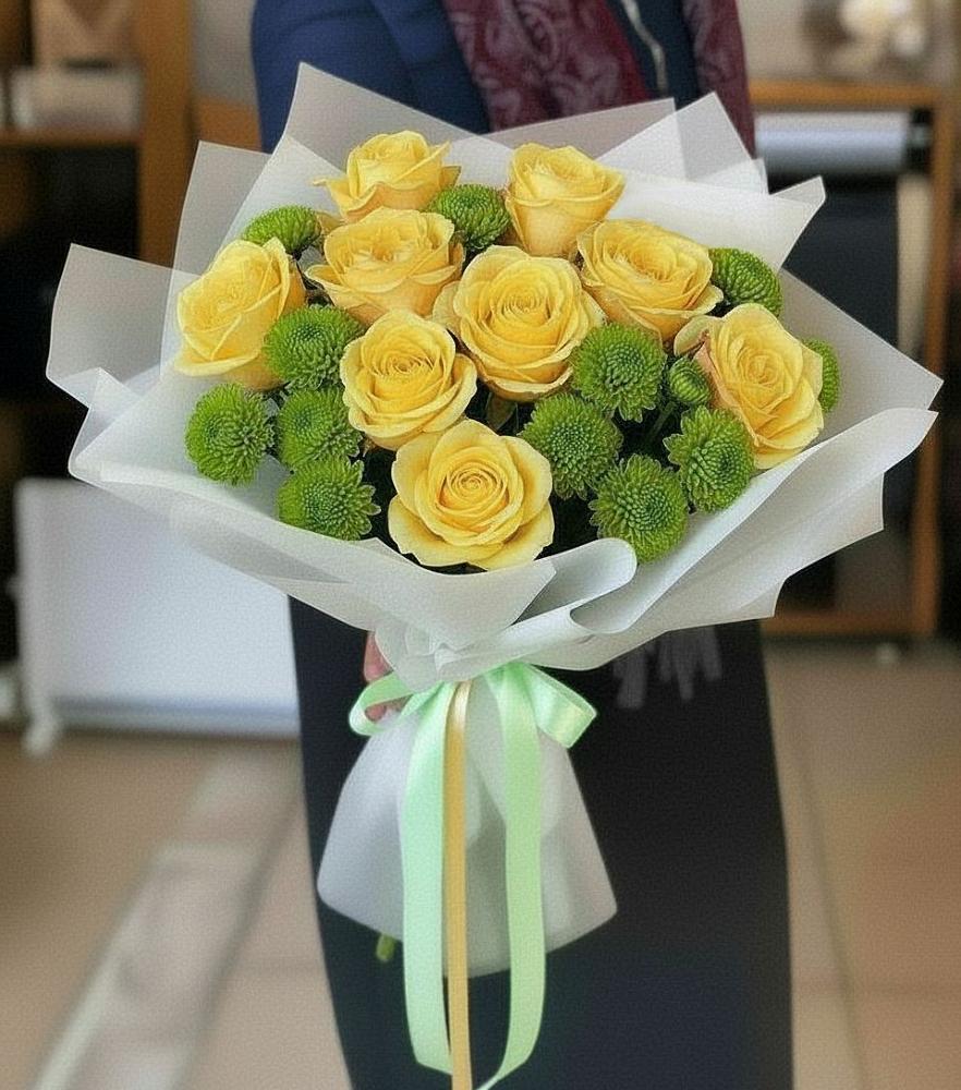 Букет цветов из: Хризантемы и Розы в Пестравка