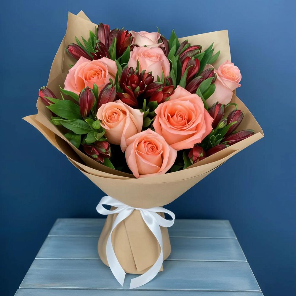 Букет цветов из: Розы и Альстромерии в Пестравка