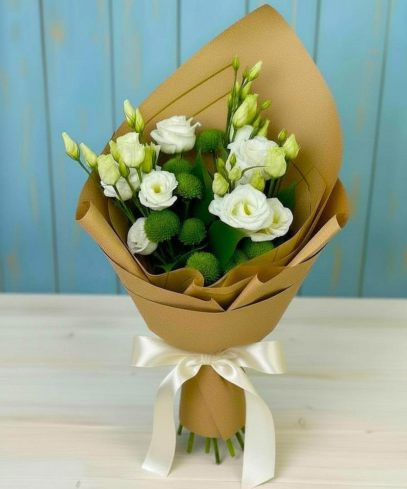 Букет цветов из: Хризантемы и Лизиантусы в Пестравка