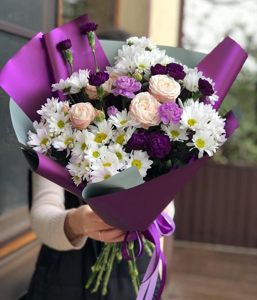 Букет цветов из: Хризантемы, Гвоздики и Розы в Пестравка