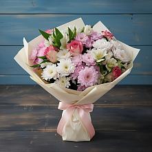 Букет цветов из:  Хризантемы, Альстромерии и Розы в Пестравка