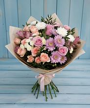 Букет цветов из:  Хризантемы, Розы и Альстромерии в Пестравка