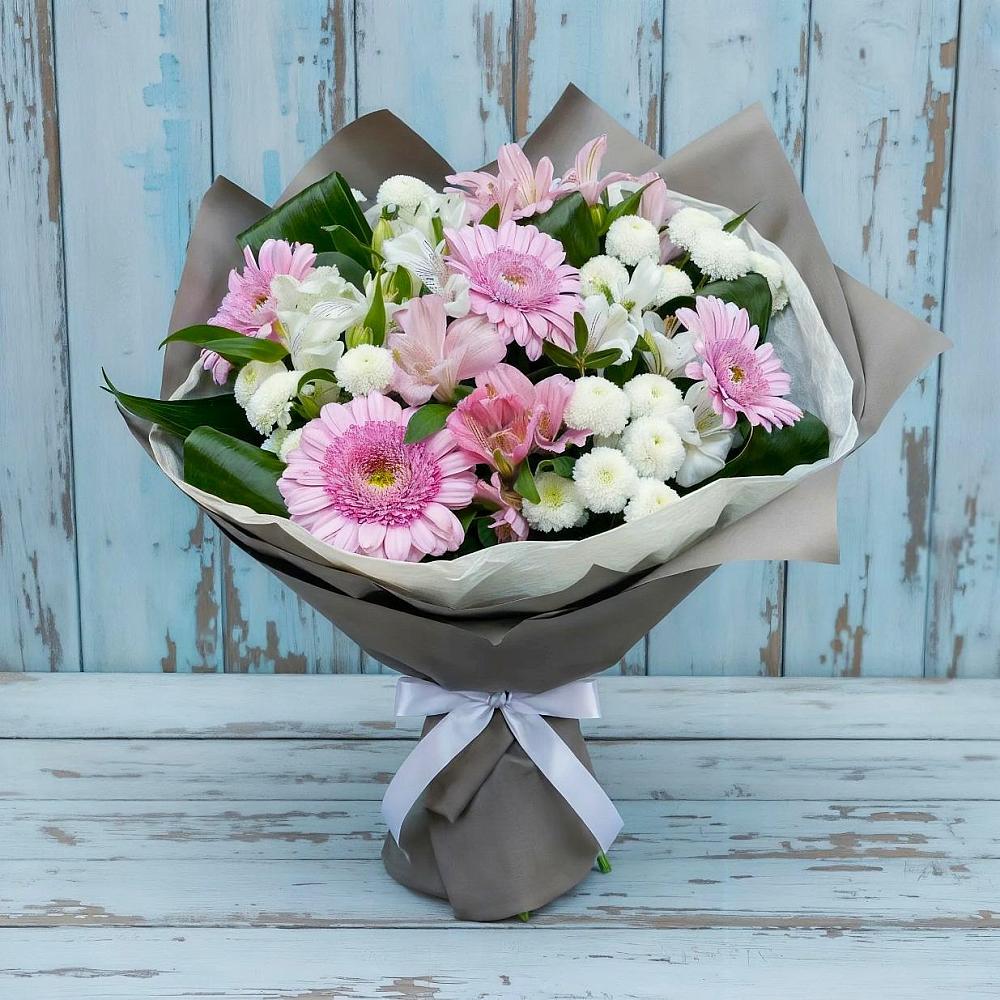 Букет цветов из: Герберы, Альстромерии и Хризантемы в Пестравка