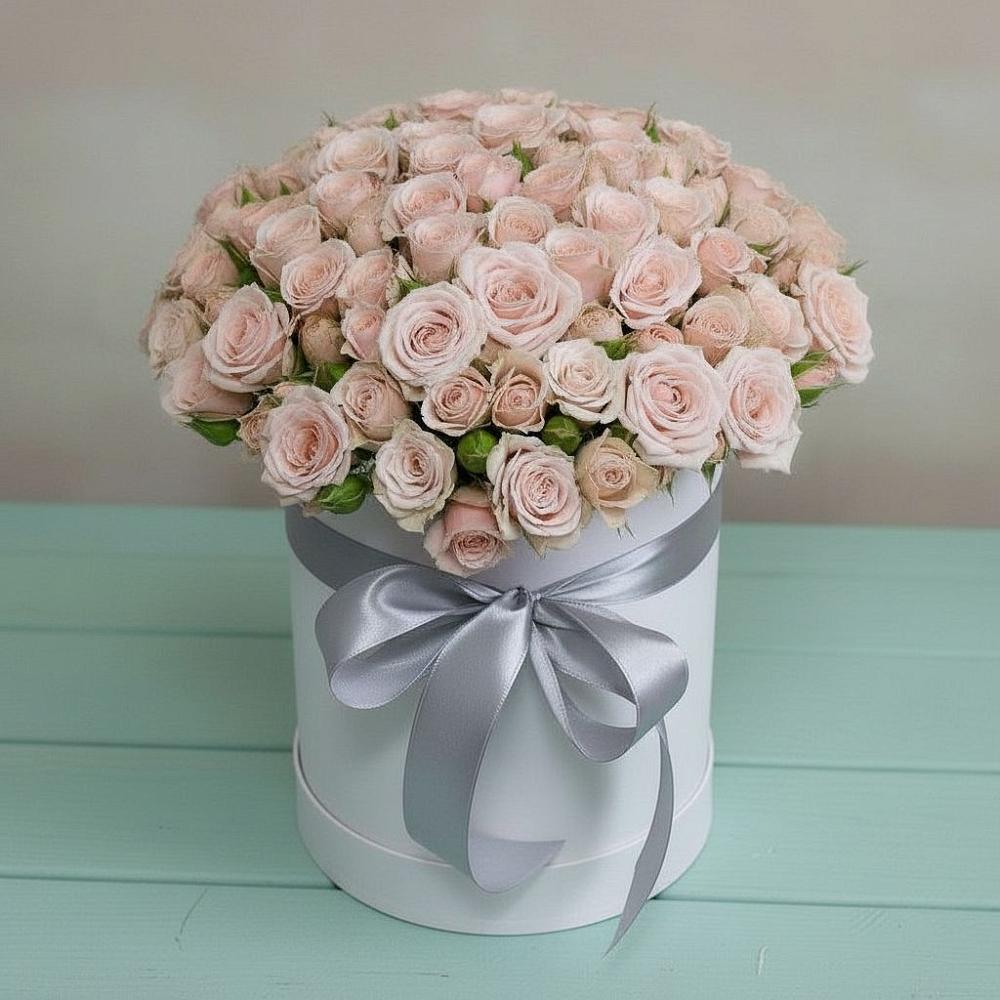 Цветочная композиция из Розы в шляпной коробке в Пестравка